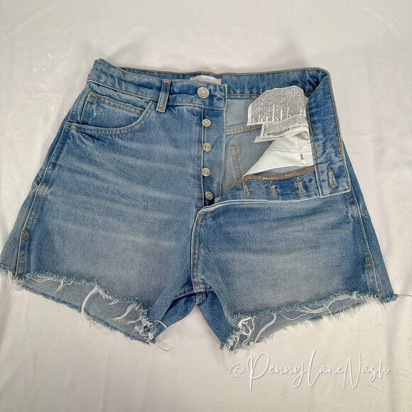 Zara High-Rise Button Fly Denim Cut Off Shorts Size 6 - Picture 6 of 12